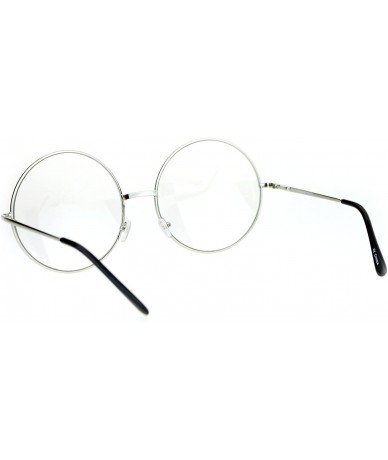 Round SUPER OVERSIZED Clear Lens Glasses Round Circle Metal Frame UV 400 - Silver - CU186KRWHEI $20.76