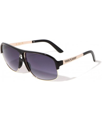 Aviator Plastic Brow Long Nose Piece Metal Frame Square Modern Aviator Sunglasses - Smoke Gold - C7199C5DC2R $35.06