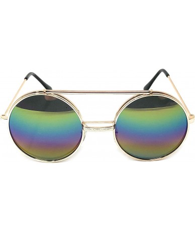 Round Flip Up Steampunk Metal Django Sunglasses - Gold- Rainbow Spectrum - C518NI7GQWA $22.38