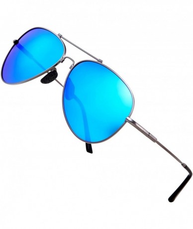 Aviator Memory Metal Frame Polarized Sunglasses for Men Women - Grey Blue - CB18WI55MM2 $35.56