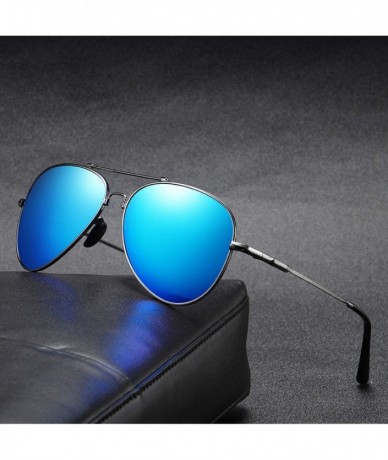 Aviator Memory Metal Frame Polarized Sunglasses for Men Women - Grey Blue - CB18WI55MM2 $35.56