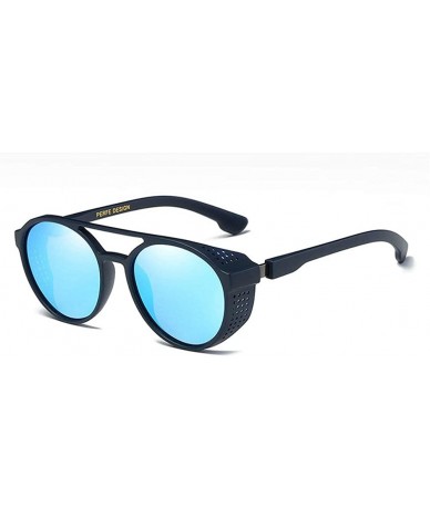 Round Fashion Punk Style Round Large Frame Double Beam Myopic Polarized Sunglasses Men Nearsighted Goggles - Blue - CA18YOY92...