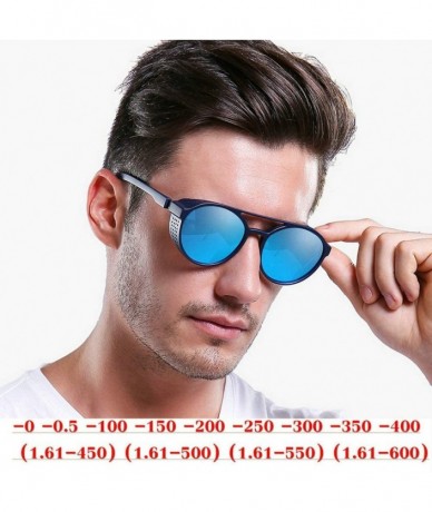 Round Fashion Punk Style Round Large Frame Double Beam Myopic Polarized Sunglasses Men Nearsighted Goggles - Blue - CA18YOY92...