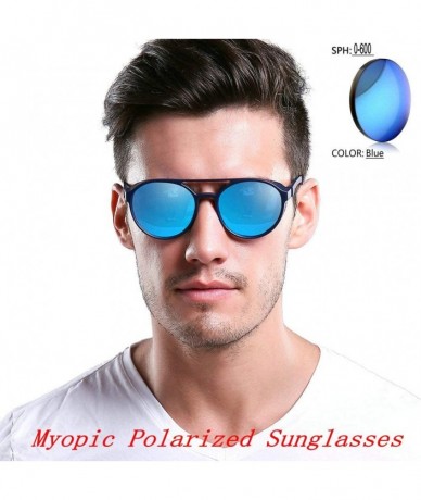 Round Fashion Punk Style Round Large Frame Double Beam Myopic Polarized Sunglasses Men Nearsighted Goggles - Blue - CA18YOY92...