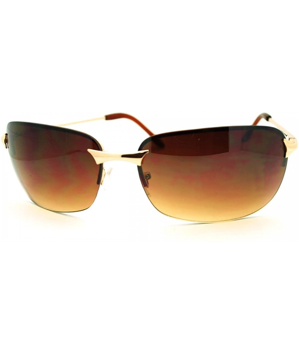 Rectangular Mens Classic Sunglasses Rimless Rectangular Lite Metal Frame - Gold - C718609INUX $18.17