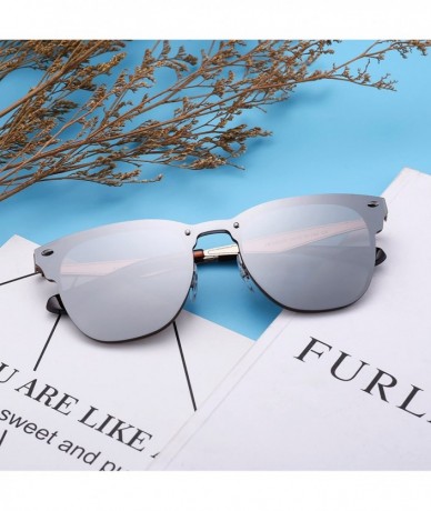 Square Rimless Mirrored Sunglasses Women Men One Piece Horned Rimmed Glasses - Silver Frame / Mirror Silver Lens - C1187EXCTI...