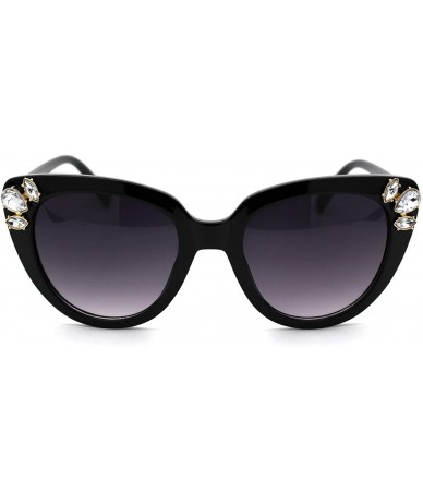 Cat Eye Womens Large Rhinestone Jewel Thick Plastic Cat Eye Sunglasses - Black Smoke - C018WHCLMH7 $22.80