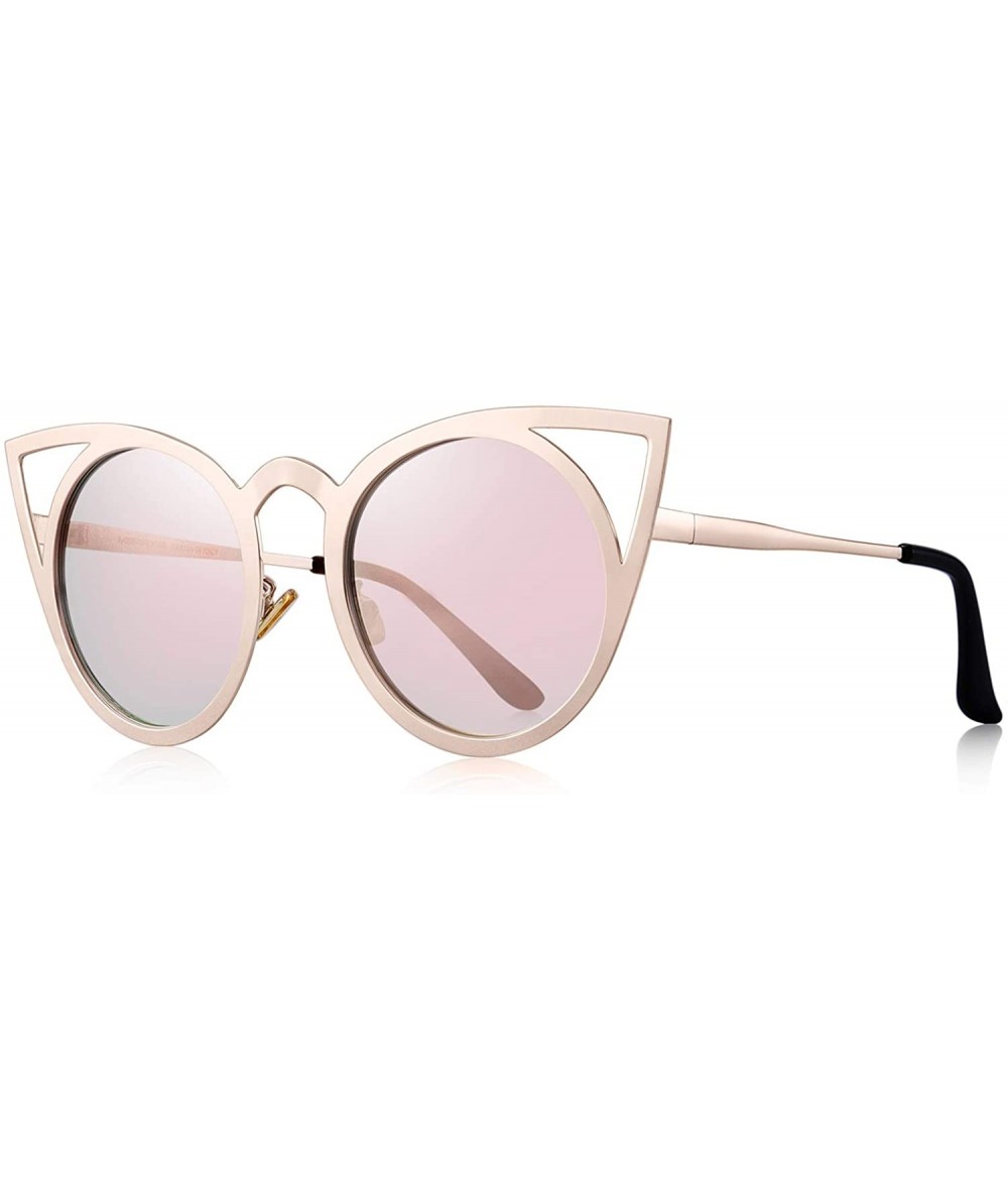 Round Cat Eye Sunglasses Round Metal Cut-Out Flash Mirror Lens Sun glasses S8064 - Pink - CC12N2H4499 $20.36