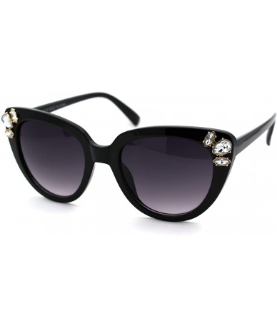 Cat Eye Womens Large Rhinestone Jewel Thick Plastic Cat Eye Sunglasses - Black Smoke - C018WHCLMH7 $22.80