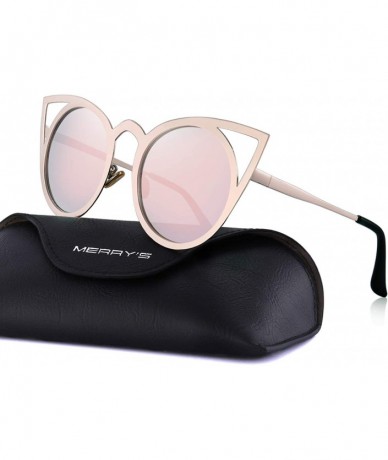 Round Cat Eye Sunglasses Round Metal Cut-Out Flash Mirror Lens Sun glasses S8064 - Pink - CC12N2H4499 $20.36