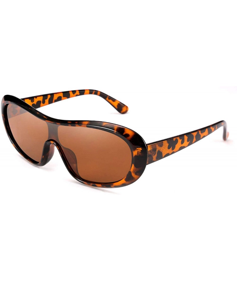 Goggle Women Classic Oval Sunglasses One Piece Design Clout Glasses B2579 - 04 Leopard Brown - C01960GGR98 $20.75