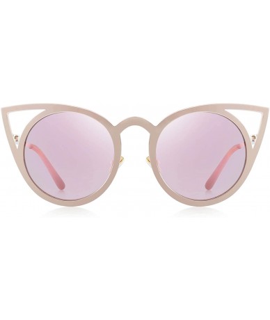 Round Cat Eye Sunglasses Round Metal Cut-Out Flash Mirror Lens Sun glasses S8064 - Pink - CC12N2H4499 $20.36