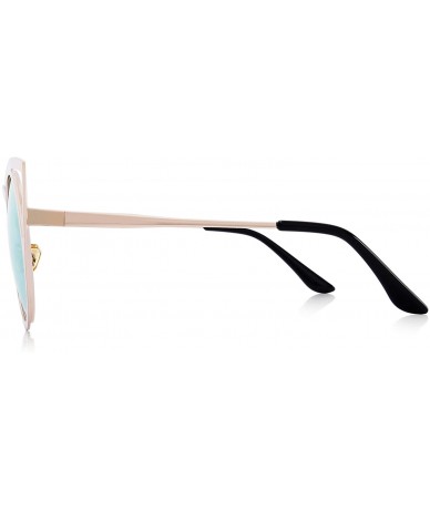 Round Cat Eye Sunglasses Round Metal Cut-Out Flash Mirror Lens Sun glasses S8064 - Pink - CC12N2H4499 $20.36