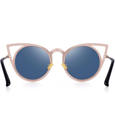 Round Cat Eye Sunglasses Round Metal Cut-Out Flash Mirror Lens Sun glasses S8064 - Pink - CC12N2H4499 $20.36