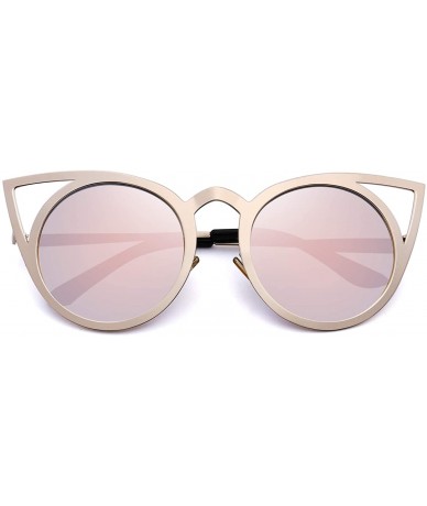 Round Cat Eye Sunglasses Round Metal Cut-Out Flash Mirror Lens Sun glasses S8064 - Pink - CC12N2H4499 $20.36