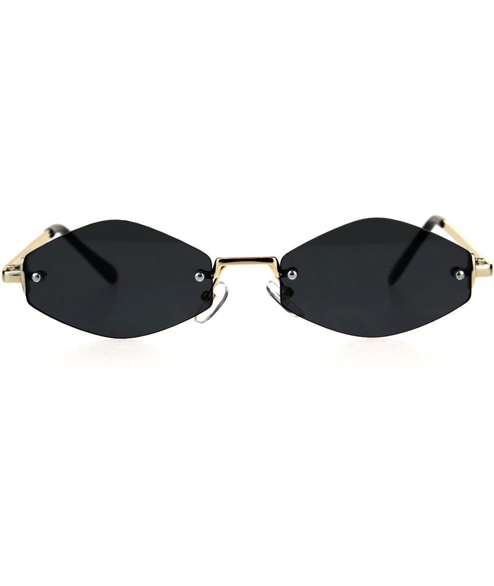 Rimless Mens Diamond Hippie Groovy Pimp Rimless Metal Retro Sunglasses - Gold Black - CC18CGNZHXH $22.38