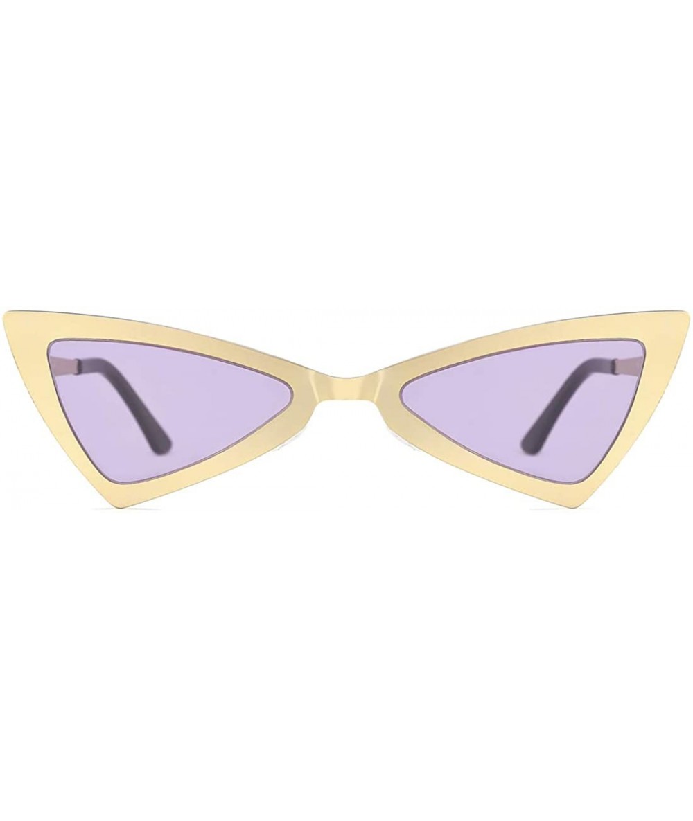 Cat Eye Vintage Cat Eye Sunglasses Triangle Shape for Women Designer Tinted Lenses Metal Frame - Purple-gold - CA18T45NIWN $3...