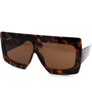 Oversized Retro Thick Plastic Flat Top Robotic Shield Sunglasses - Tortoise Brown - C718UWM05I9 $18.24