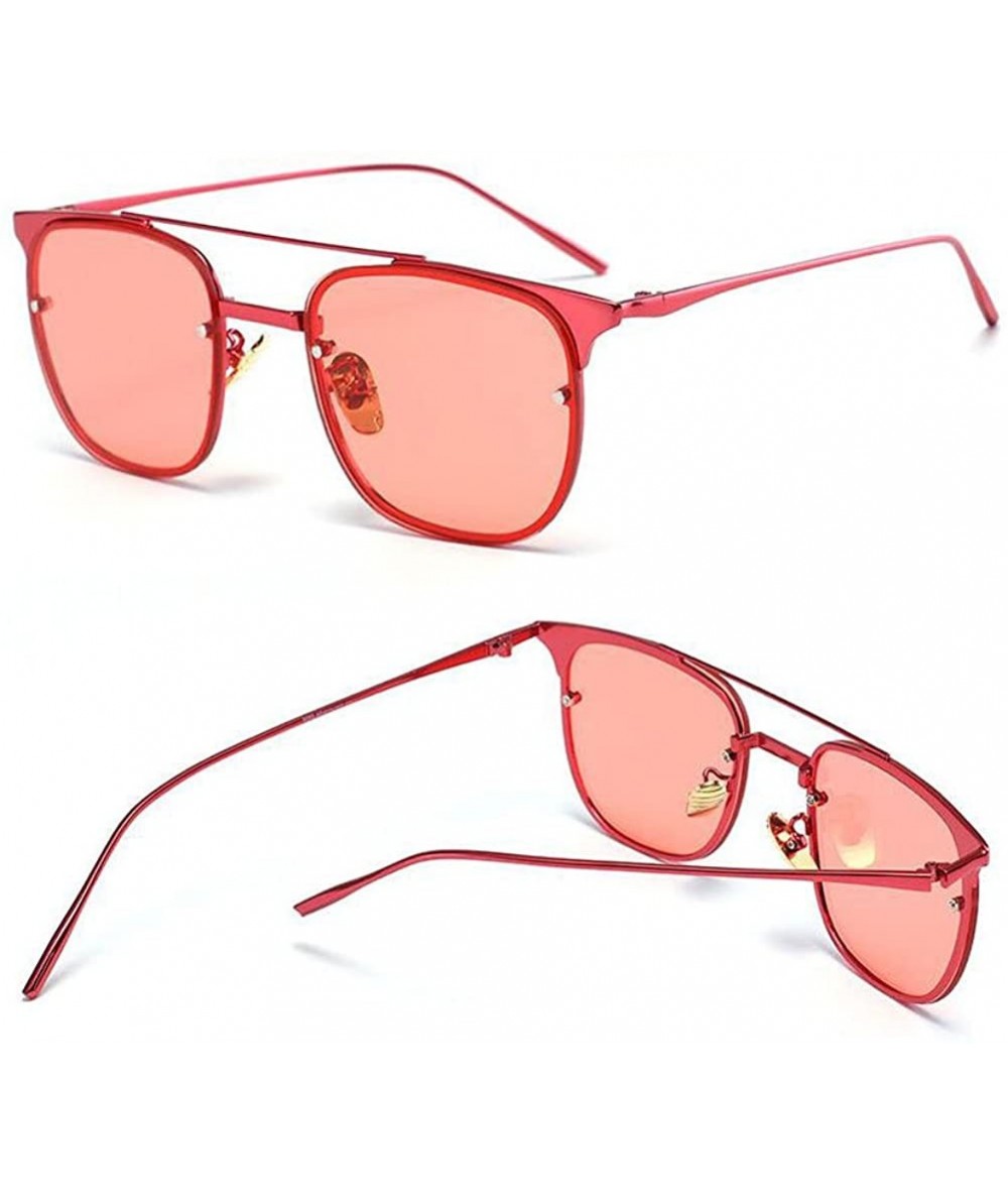 Square Summer Men Women Metal Frame Square Mirror Sunglasses Beach Unisex Eyewear UV400 - Red - C612KCV95AX $16.89