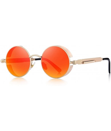 Round Gothic Steampunk Sunglasses for Women Men Round Lens Metal Frame S567 - Red Mirror - CU17XE70OI8 $26.35