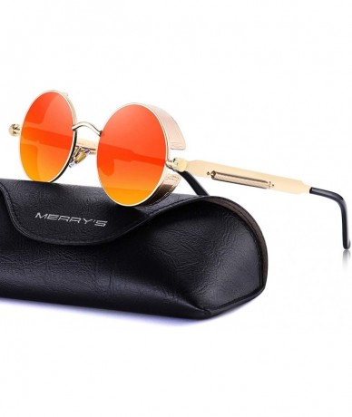 Round Gothic Steampunk Sunglasses for Women Men Round Lens Metal Frame S567 - Red Mirror - CU17XE70OI8 $26.35