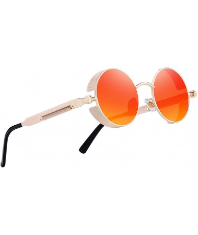 Round Gothic Steampunk Sunglasses for Women Men Round Lens Metal Frame S567 - Red Mirror - CU17XE70OI8 $26.35