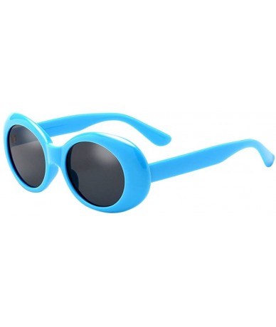 Goggle Ultra Thin Small Oval Glasses Ladies Round Sunglasses Blocking Glare Goggles - Blue - CP18CYSUN7A $30.58