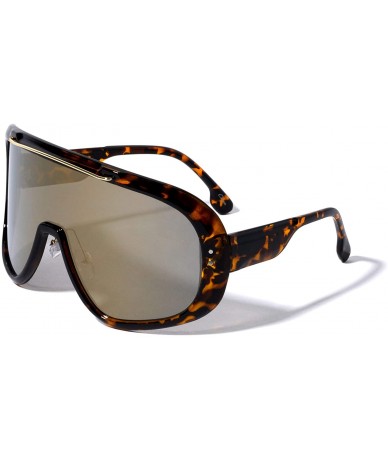 Shield Retro Oversize Round Color Mirror Lens Fashion Sunglasses - Brown - C1196MSC480 $25.46