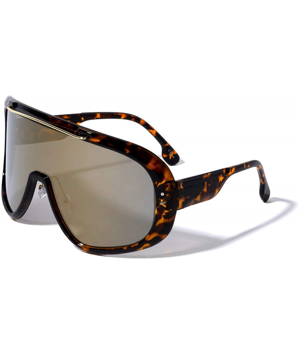 Shield Retro Oversize Round Color Mirror Lens Fashion Sunglasses - Brown - C1196MSC480 $25.46