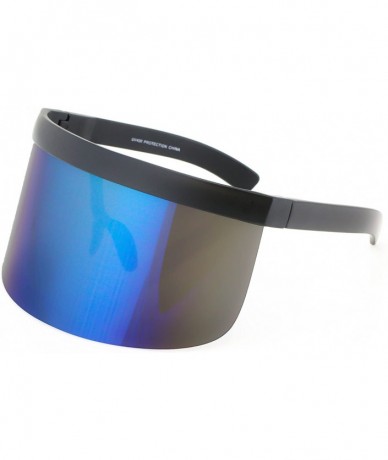 Oversized Futuristic Oversize Shield Visor Sunglasses Flat Top Mirrored Mono Lens 172mm Pink Mirror - Blue Mirror - CG197WSZD...