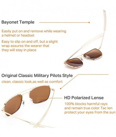 Goggle Mens Aviator Sunglasses 55mm Polarized Pilot Military Square Shades with Bayonet Temples - Glod Frame Brown Lens - C61...