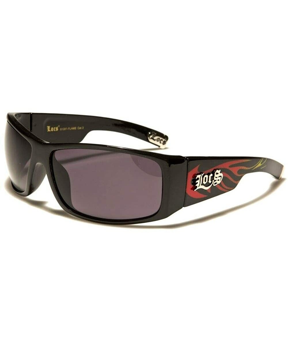 Sport Hot Rod Flames Print Square Sport Wrap Around Sunglasses - CB18X9TCEZ4 $22.31