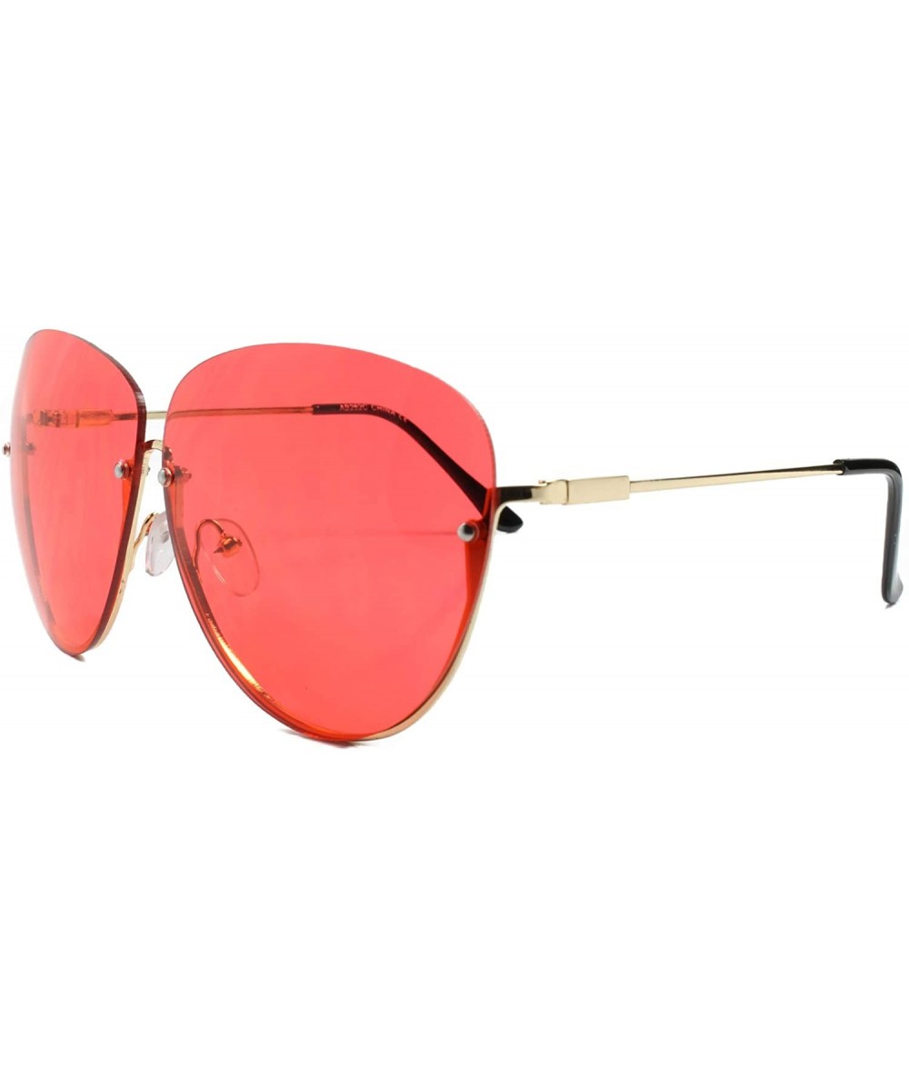 Semi-rimless Unique Large Oversized Semi Rimless Womens Aviator Sunglasses - Gold & Red - CB18SY43D3T $23.61