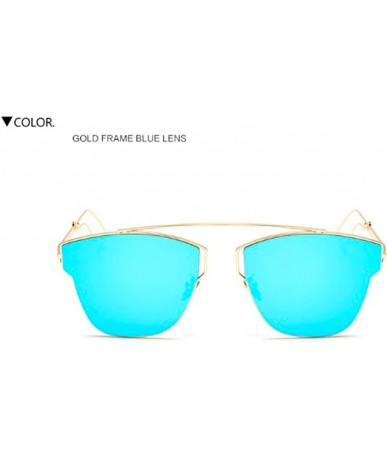 Cat Eye Large Retro VINTAGE Cat Eye Aviator Fashion Oversized Women Sunglasses Flat Top - Gold Frame Blue - C718GD4W6M8 $28.82