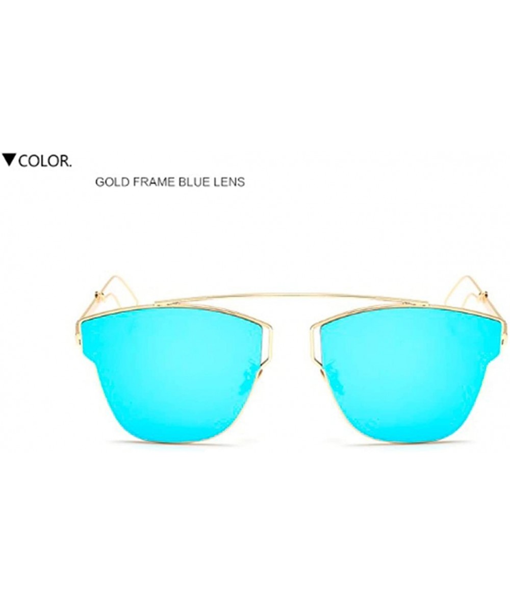 Cat Eye Large Retro VINTAGE Cat Eye Aviator Fashion Oversized Women Sunglasses Flat Top - Gold Frame Blue - C718GD4W6M8 $28.82