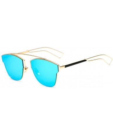 Cat Eye Large Retro VINTAGE Cat Eye Aviator Fashion Oversized Women Sunglasses Flat Top - Gold Frame Blue - C718GD4W6M8 $28.82