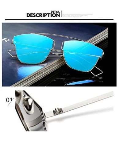 Cat Eye Large Retro VINTAGE Cat Eye Aviator Fashion Oversized Women Sunglasses Flat Top - Gold Frame Blue - C718GD4W6M8 $28.82