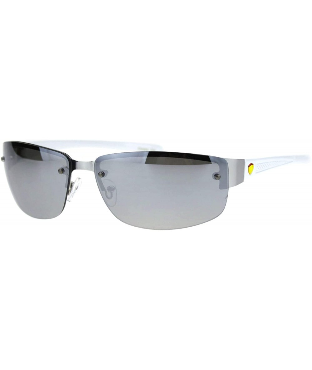 Rectangular Mens Fashion Sunglasses Designer Style Half Rim Rectangular Shades UV 400 - Silver White (Silver Mirror) - CI18AY...