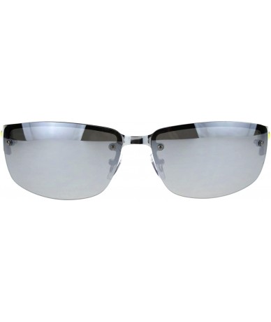 Rectangular Mens Fashion Sunglasses Designer Style Half Rim Rectangular Shades UV 400 - Silver White (Silver Mirror) - CI18AY...