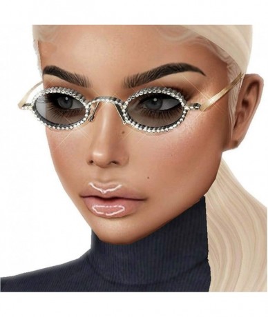 Oval Fashion Luxury Rhinestone Sunglasses Women 2019 Small Oval Blingbling Diamond Sun Glasses Female Round Eyewear - CX18AZM...