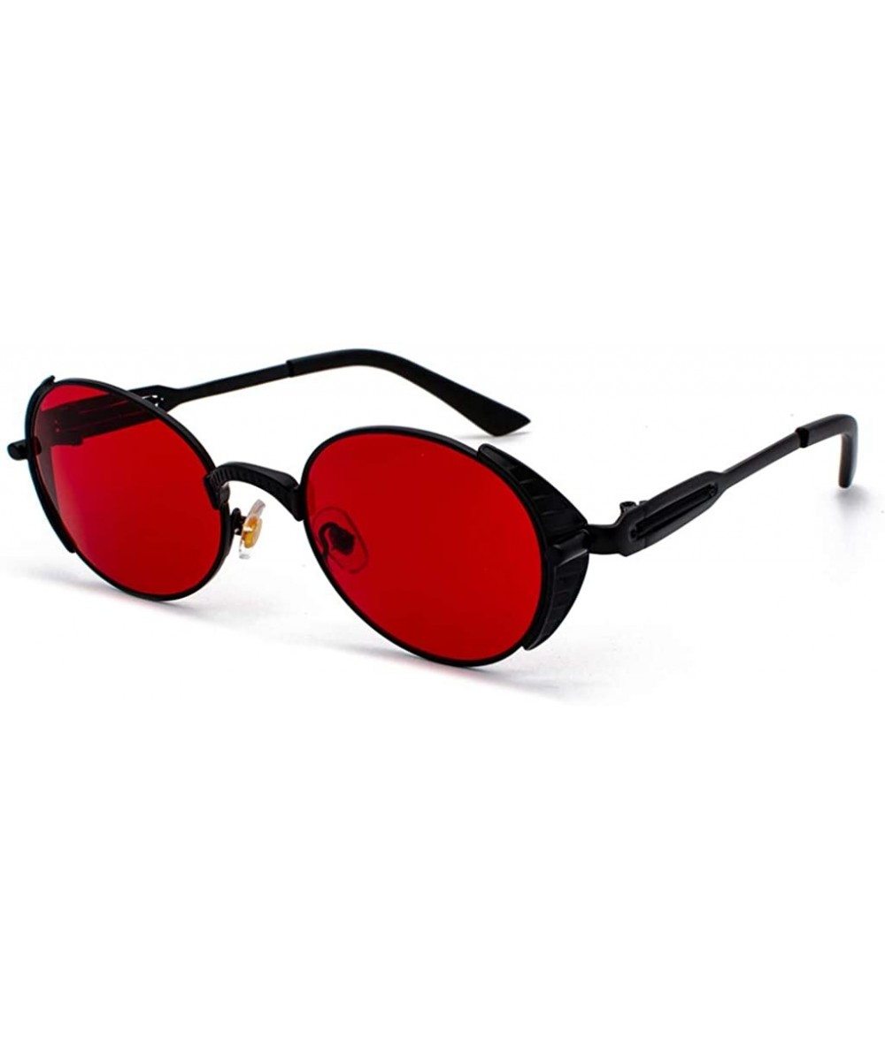 Round Steampunk Round Sunglasses Women Retro Metal Oval Vintage Sun Glasses for Men - Black With Red - CM18SS965QD $21.00