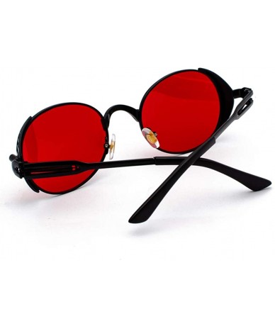 Round Steampunk Round Sunglasses Women Retro Metal Oval Vintage Sun Glasses for Men - Black With Red - CM18SS965QD $21.00