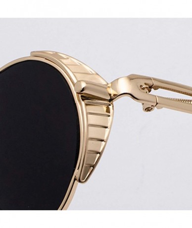 Round Steampunk Round Sunglasses Women Retro Metal Oval Vintage Sun Glasses for Men - Black With Red - CM18SS965QD $21.00