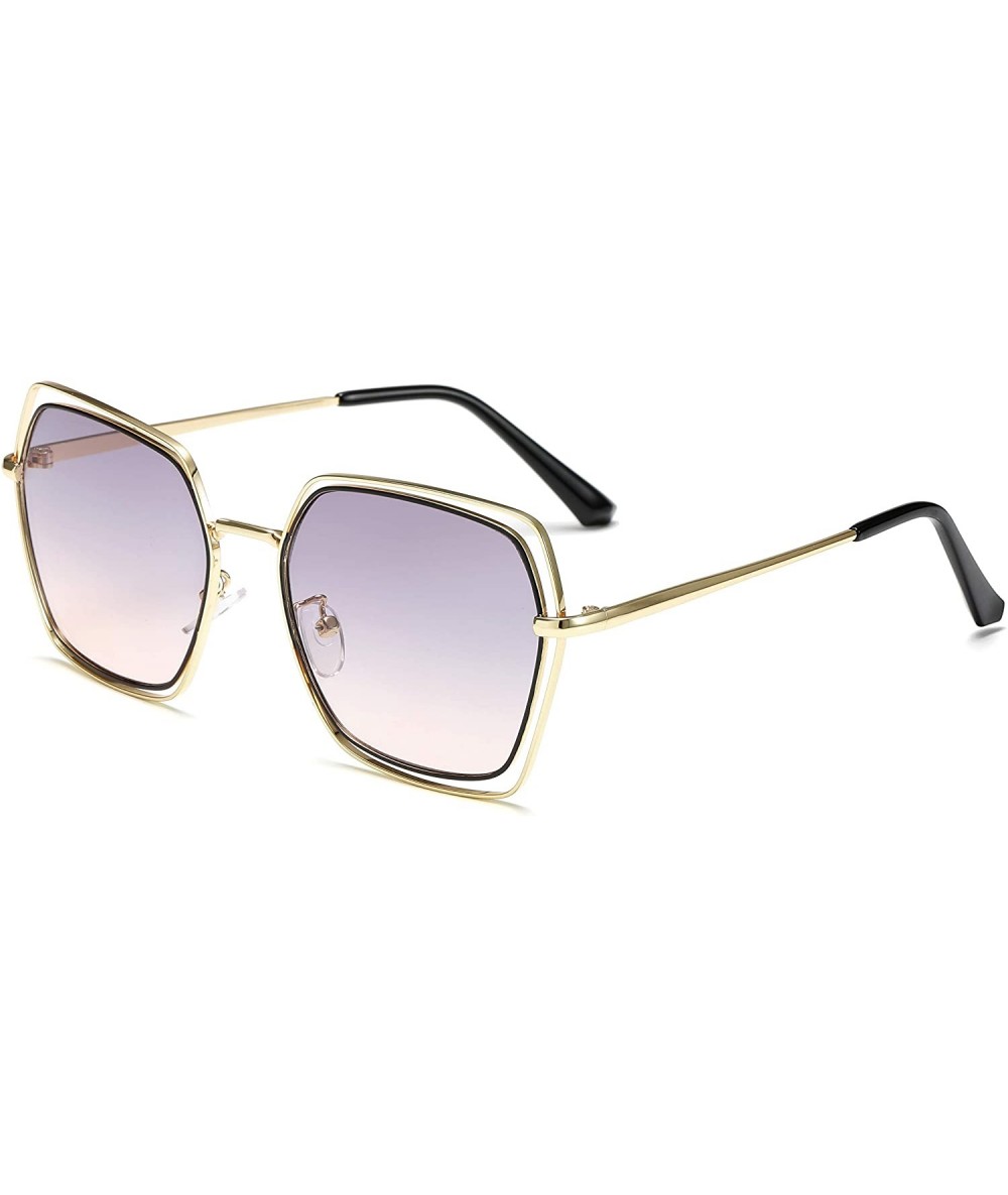 Aviator Retro Aviator Sunglasses For Men Women Vintage Square Sunglasses - Gold-gray-pink - CF18XT06KNT $20.77