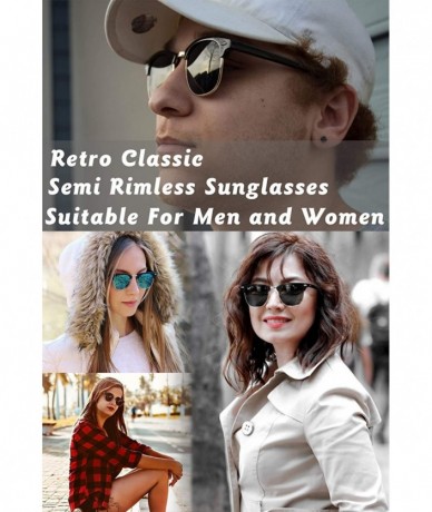 Rectangular Mens Sunglasses Polarized Retro Classic Semi Rimless Sun Glasses for Women Vintage UV400 Protection With Case - C...