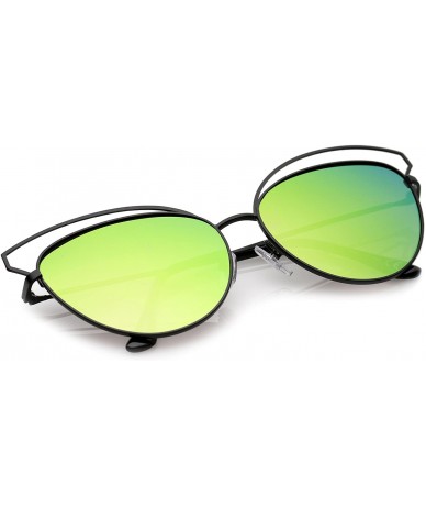 Cat Eye Women's Open Metal Frame Colored Mirror Oversize Cat Eye Sunglasses 58mm - Black / Pink-green Mirror - C312ODW8MM1 $1...