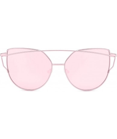 Oversized Sunglasses for Women - Cat Eye Mirrored/Transparent Flat Lenses Metal Frame Sunglasses UV400 - CL18LK99SU7 $18.21