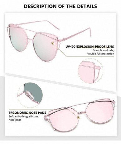 Oversized Sunglasses for Women - Cat Eye Mirrored/Transparent Flat Lenses Metal Frame Sunglasses UV400 - CL18LK99SU7 $18.21