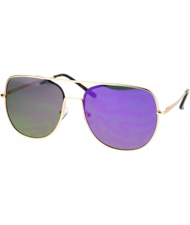 Round Unisex Fashion Sunglasses Flat Top Square Round Aviators Mirror Lens - Gold (Purple Mirror) - CJ186NUAQ8Z $24.12