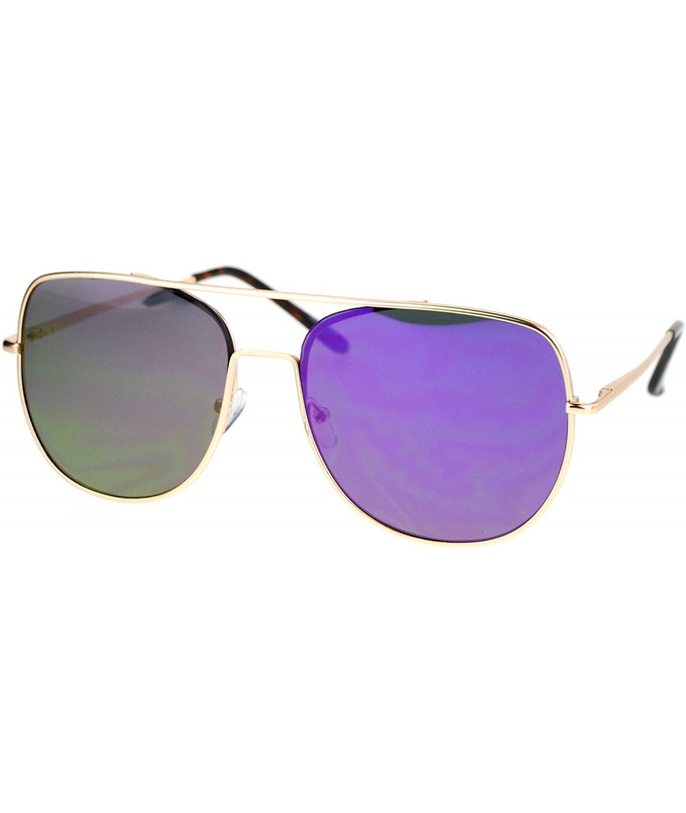 Round Unisex Fashion Sunglasses Flat Top Square Round Aviators Mirror Lens - Gold (Purple Mirror) - CJ186NUAQ8Z $24.12